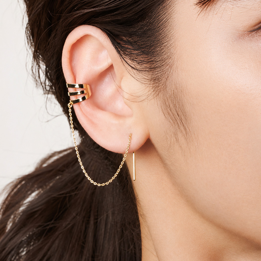 CHAIN CUFF PIERCE｜日本製 揺れるチェーンの片耳イヤーカフピアス